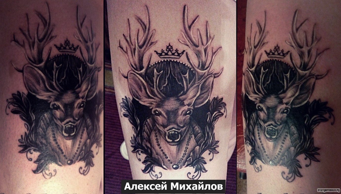 Фотография татуировки под названием «Олень с короной»