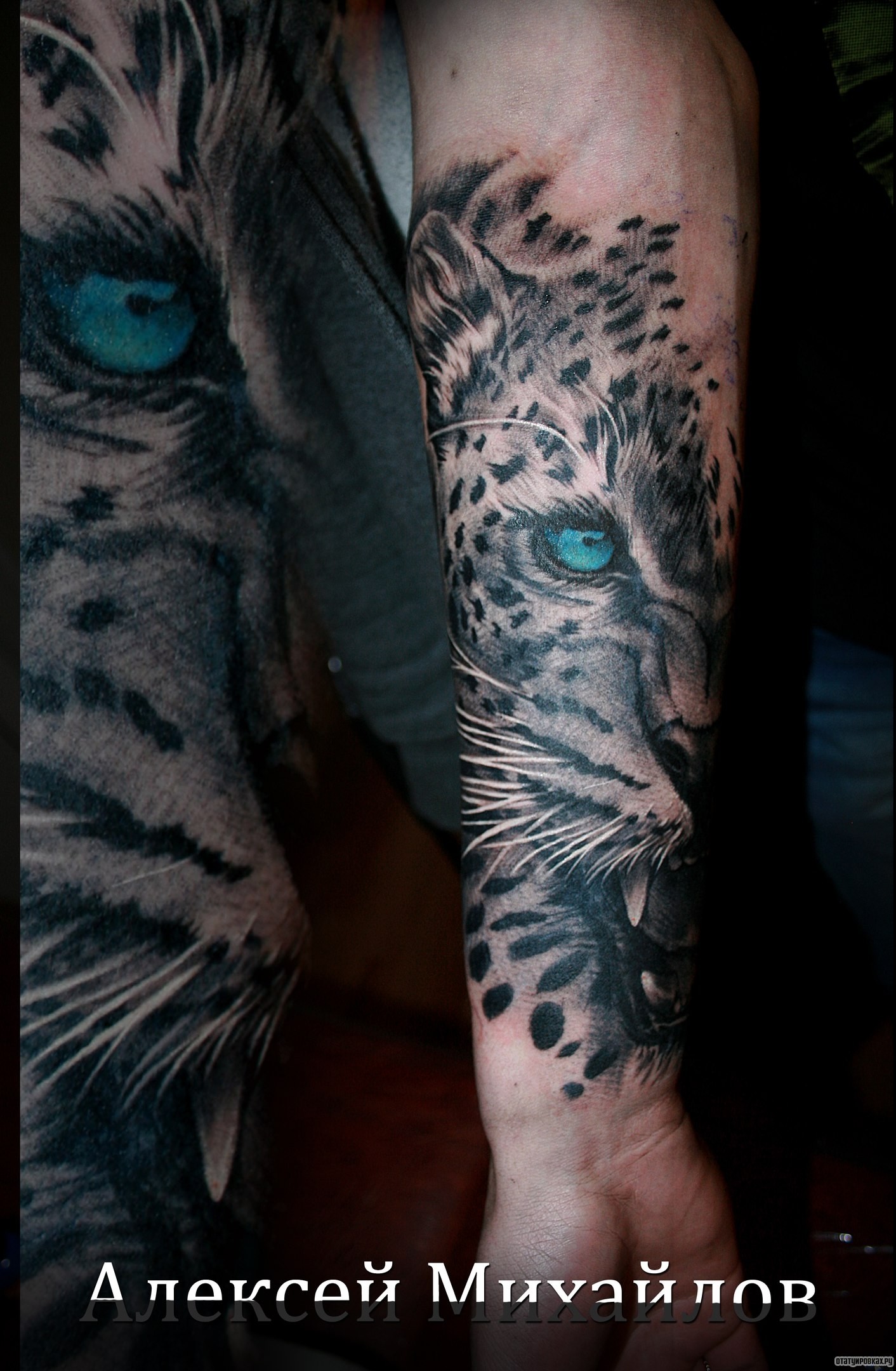 Фотография татуировки под названием «Голубоглазый ягуар»