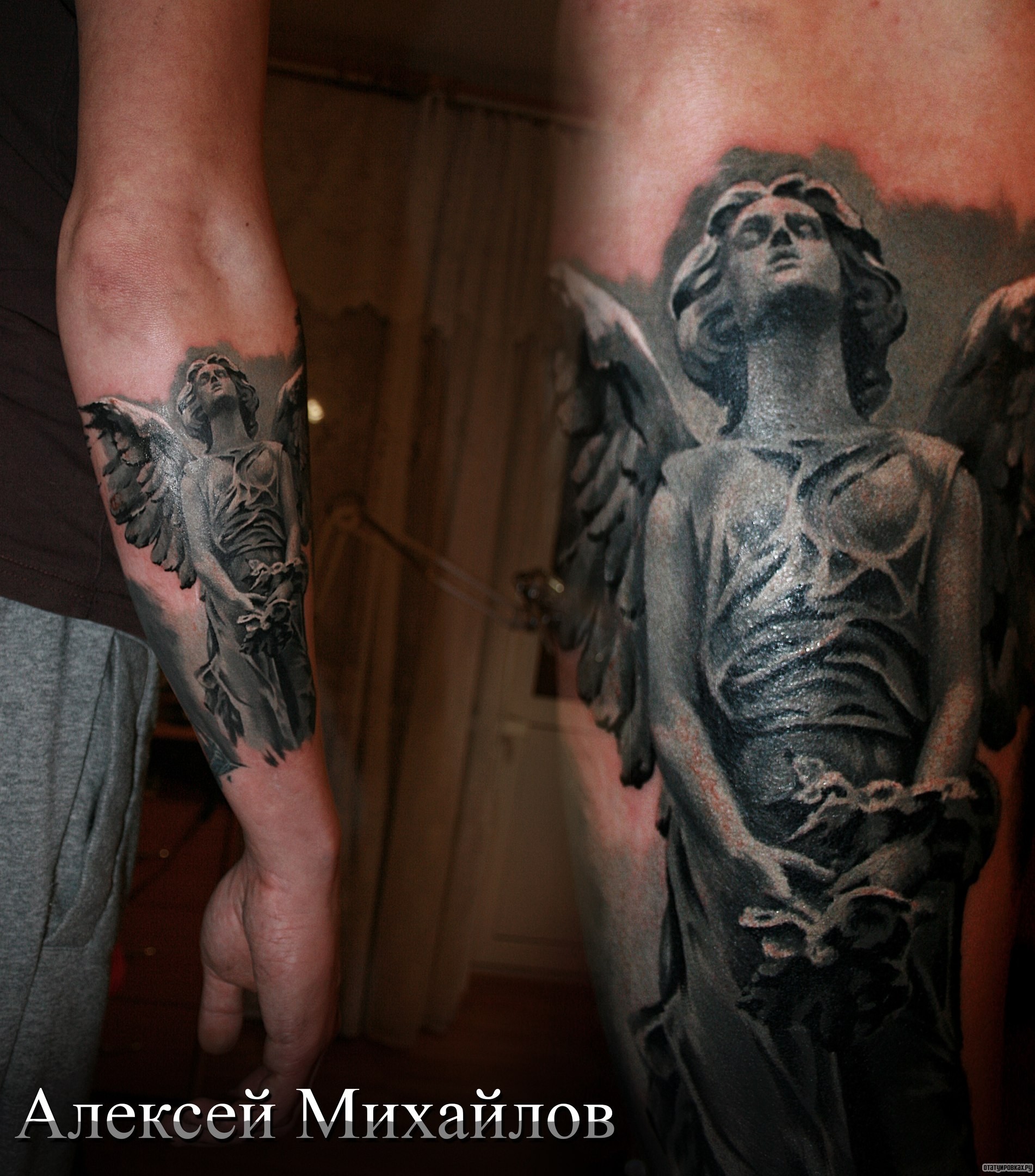 Фотография татуировки под названием «Скульптура с крыльями ангел»