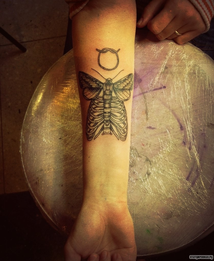 Фотография татуировки под названием «Бабочка с костями ребрами»