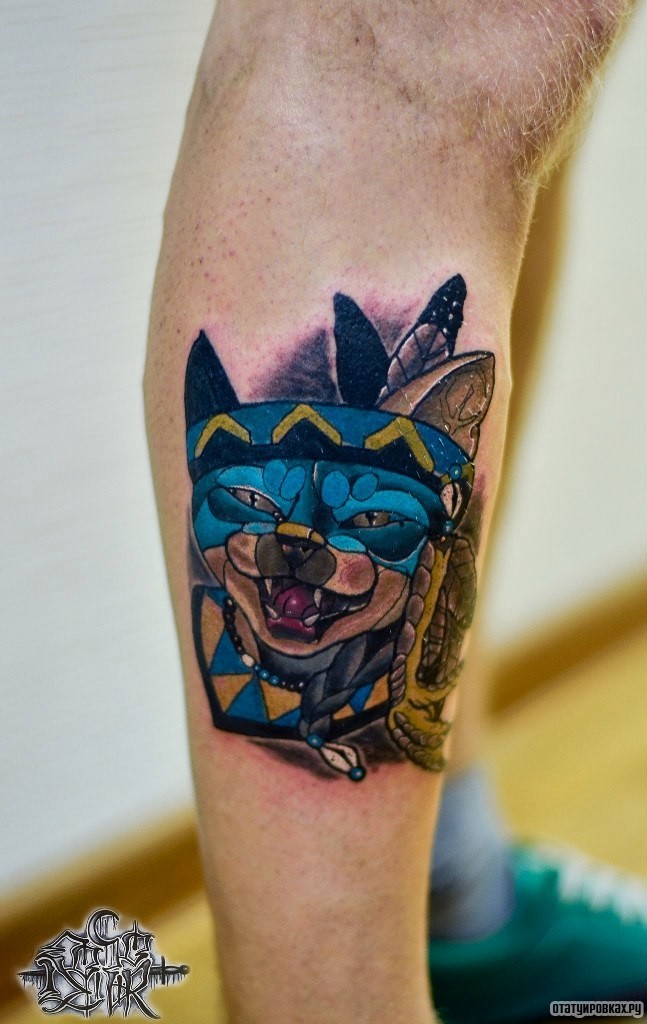Фотография татуировки под названием «Кот индейский»