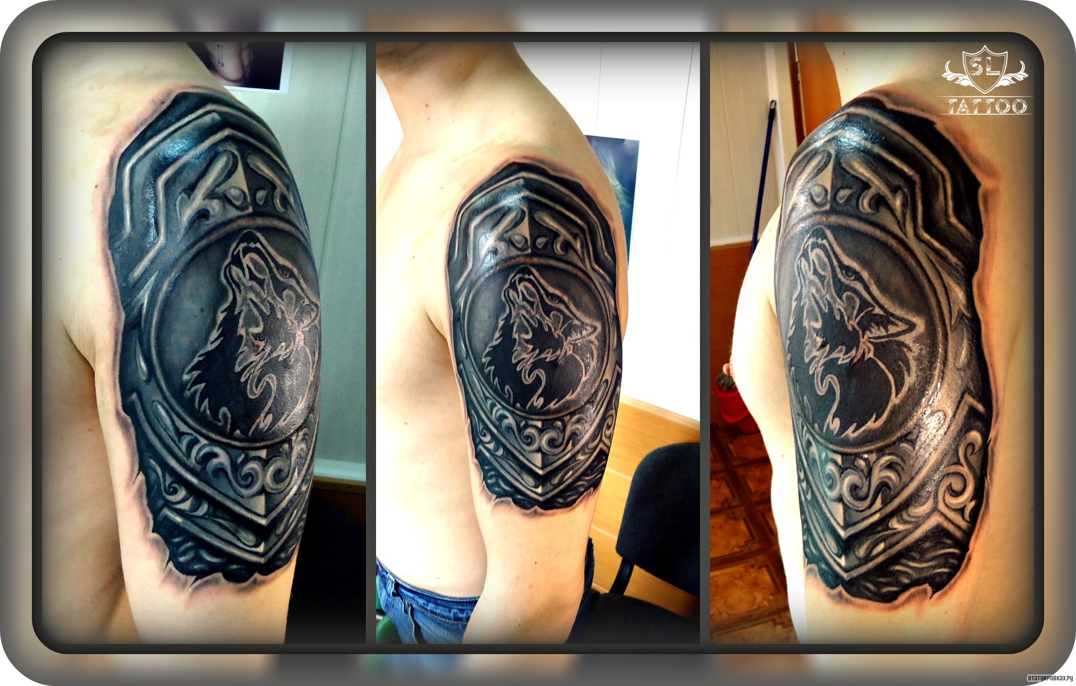 Фотография татуировки под названием «Волк на латах»