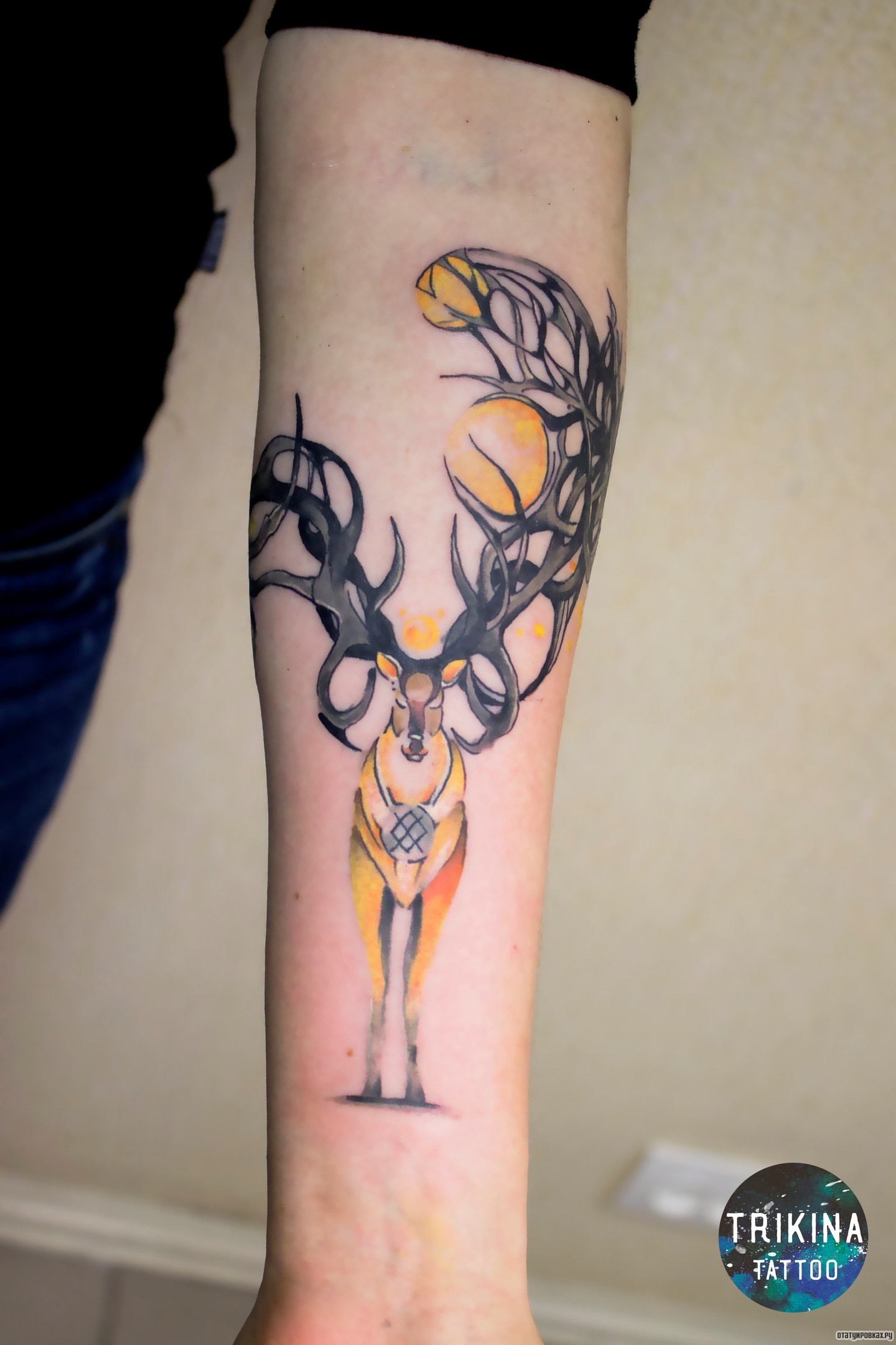 Фотография татуировки под названием «Олень с пышными рогами»