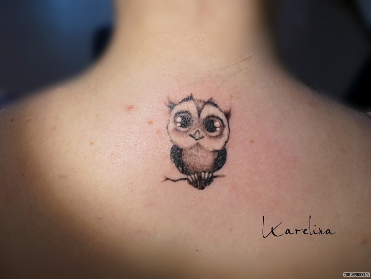 Фотография татуировки под названием «Совенок»