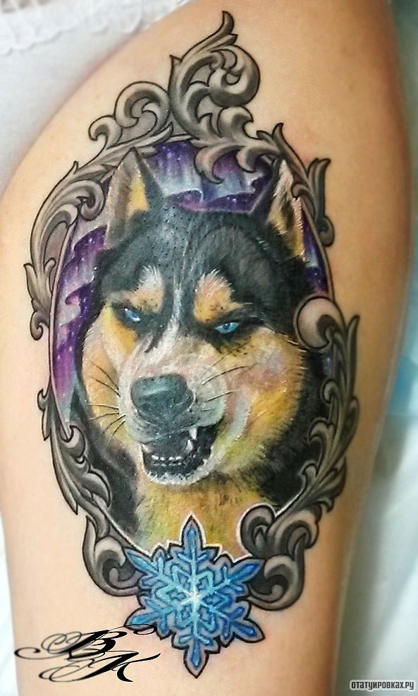 Фотография татуировки под названием «Волк в зеркале»