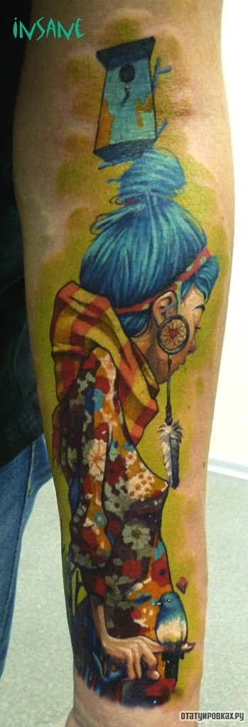 Фотография татуировки под названием «Девочка с сережками ловец снов»
