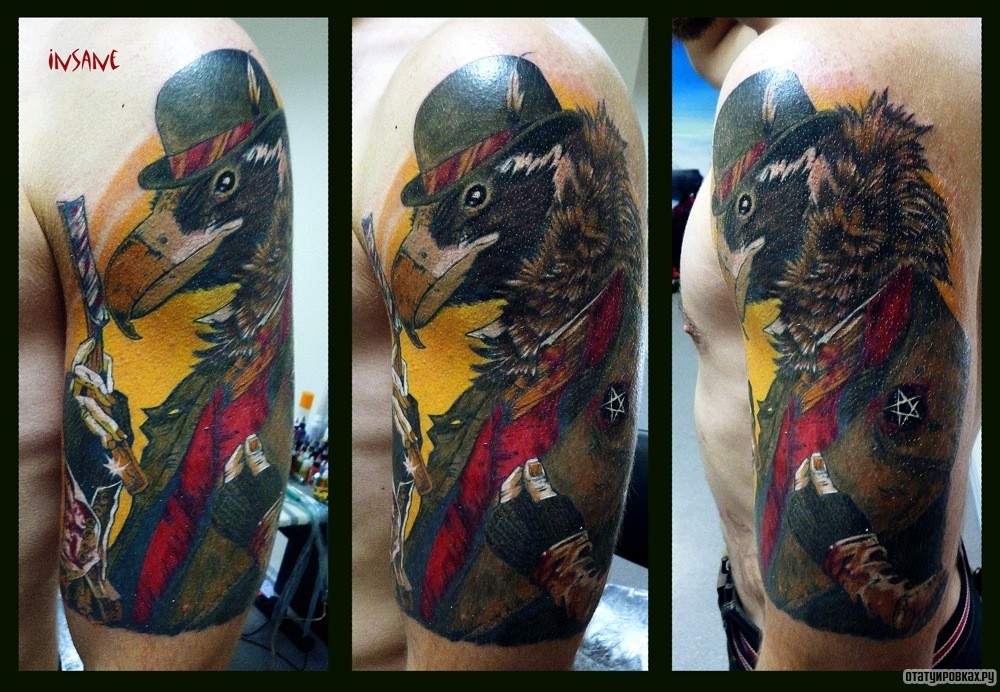 Фотография татуировки под названием «Орел в шляпе»