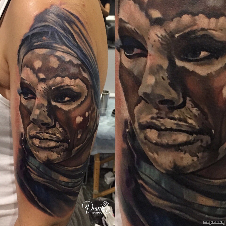 Фотография татуировки под названием «Девушка с пятнами на лице»