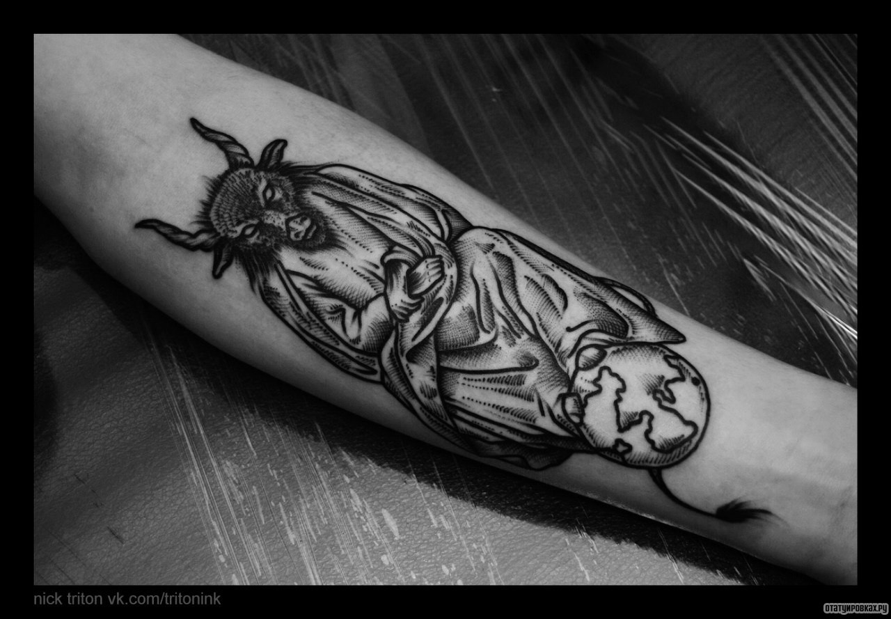 Фотография татуировки под названием «Дьявол на земле»