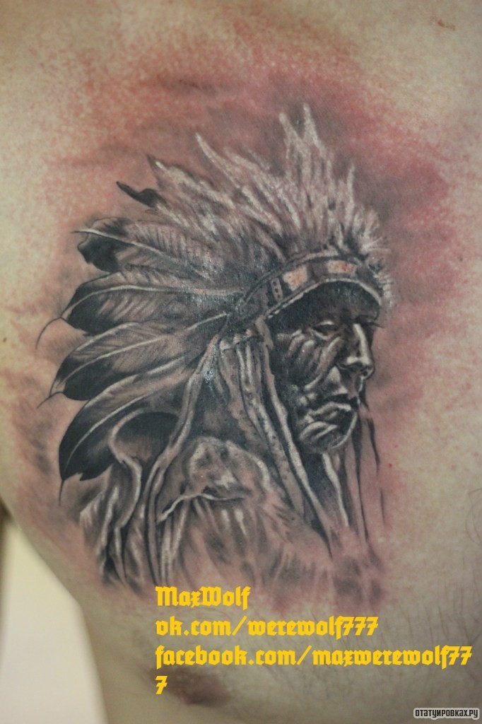 Фотография татуировки под названием «Индеец старый»