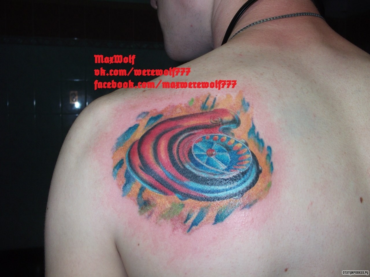 Фотография татуировки под названием «Турбина на фоне красок»