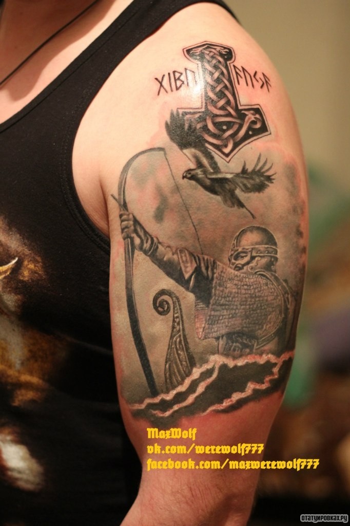 Фотография татуировки под названием «Воин с луком»
