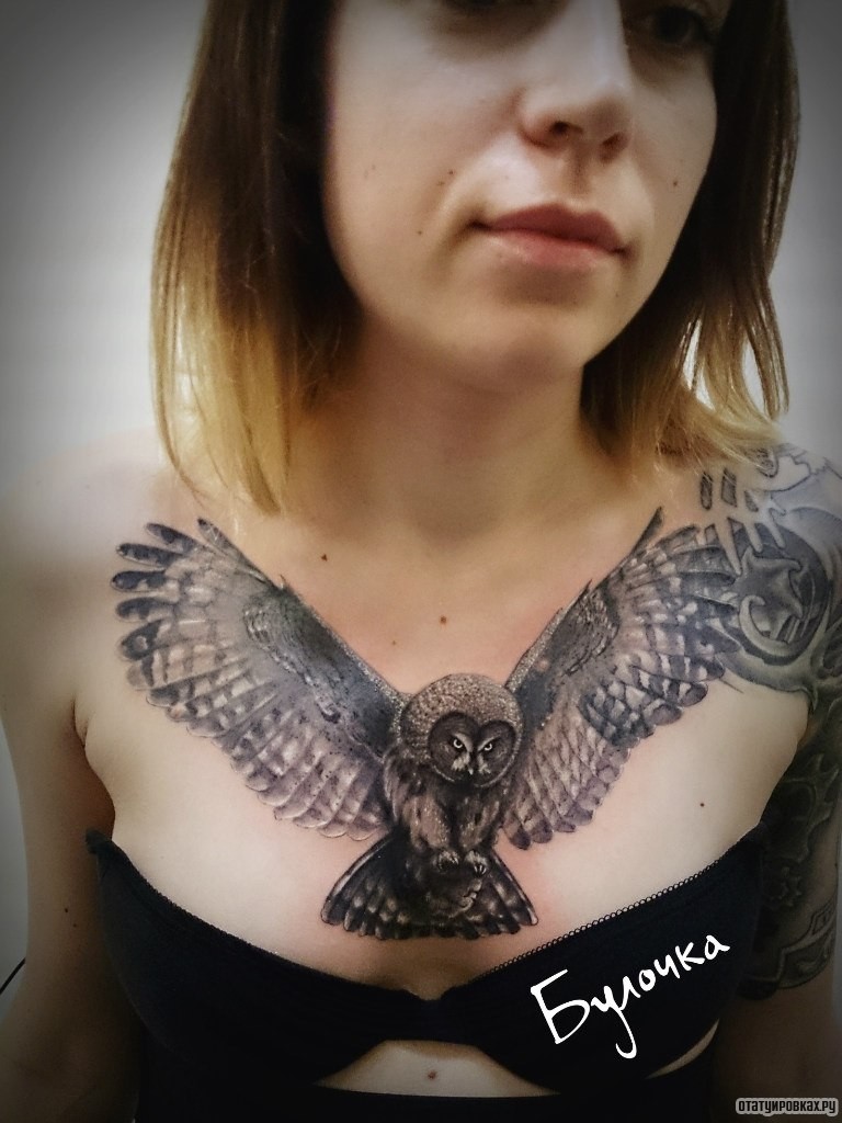 Фотография татуировки под названием «Размах крыльев совы»