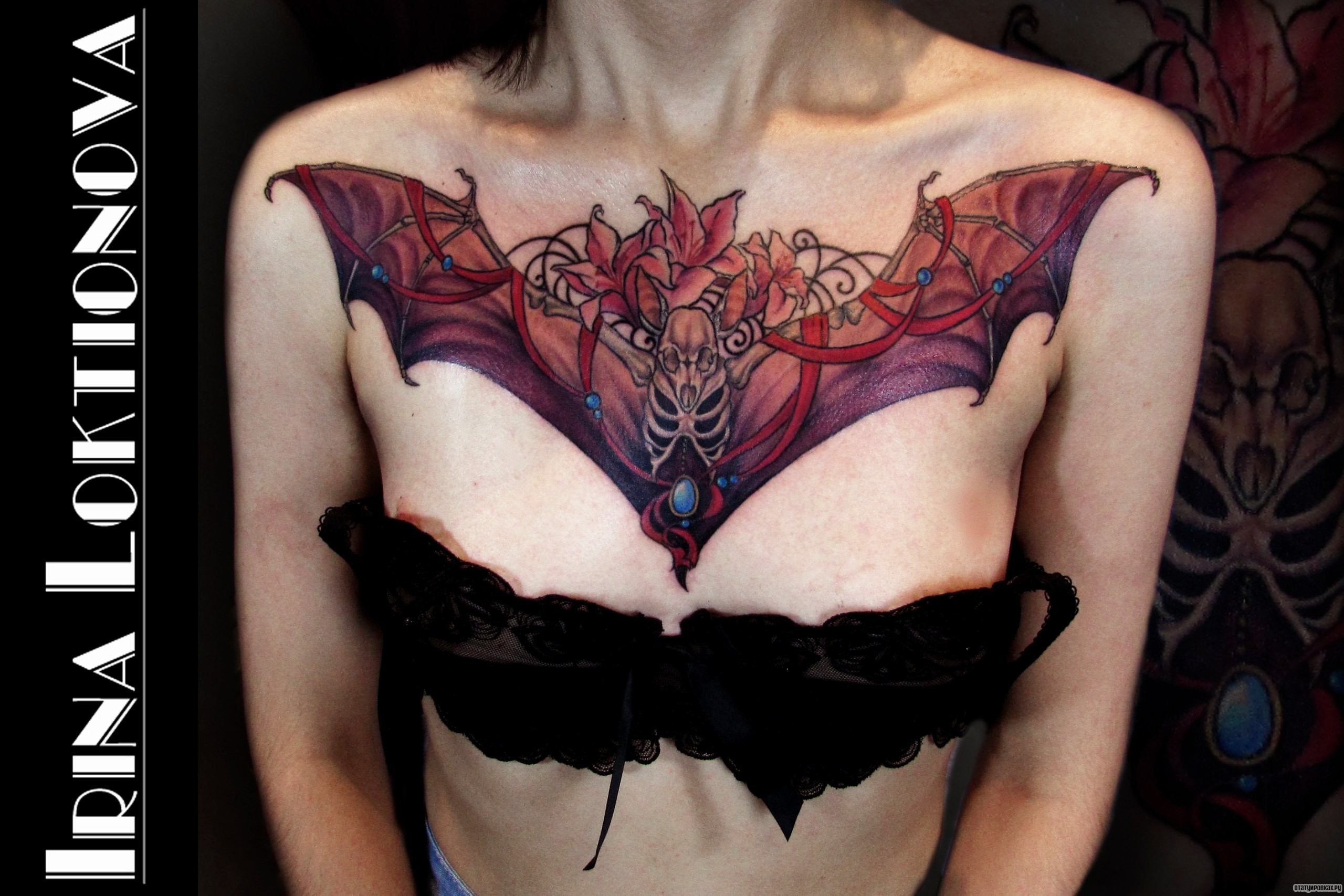 Фотография татуировки под названием «Скелет летучей мыши»
