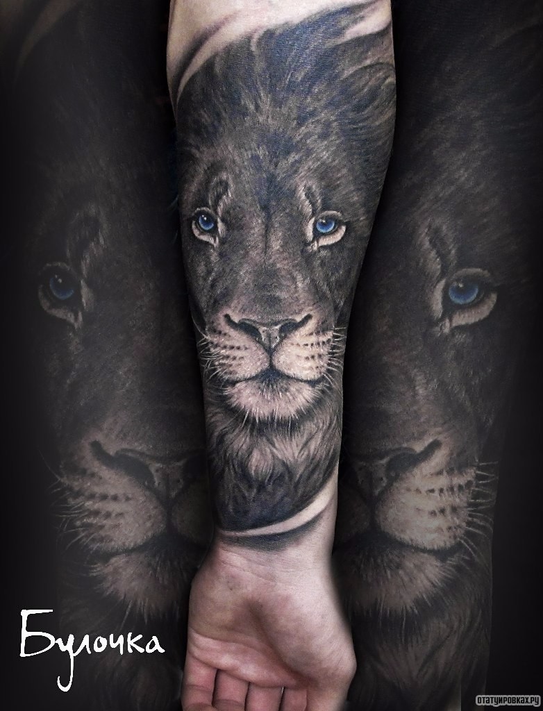 Фотография татуировки под названием «Лев с голубыми глазами»