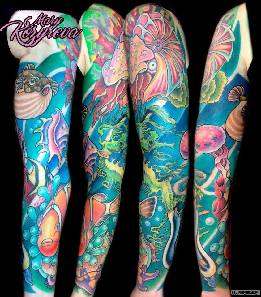 Фотография татуировки под названием «Рукав подводный мир»