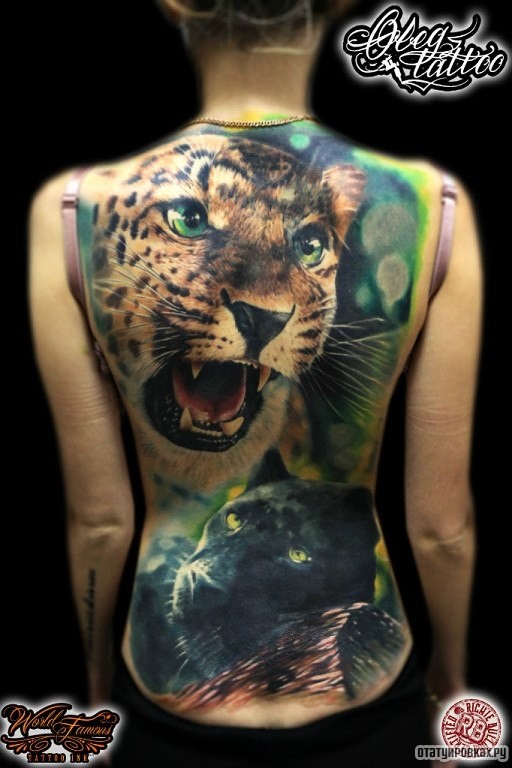 Фотография татуировки под названием «Оскат тигрицы и пантера»