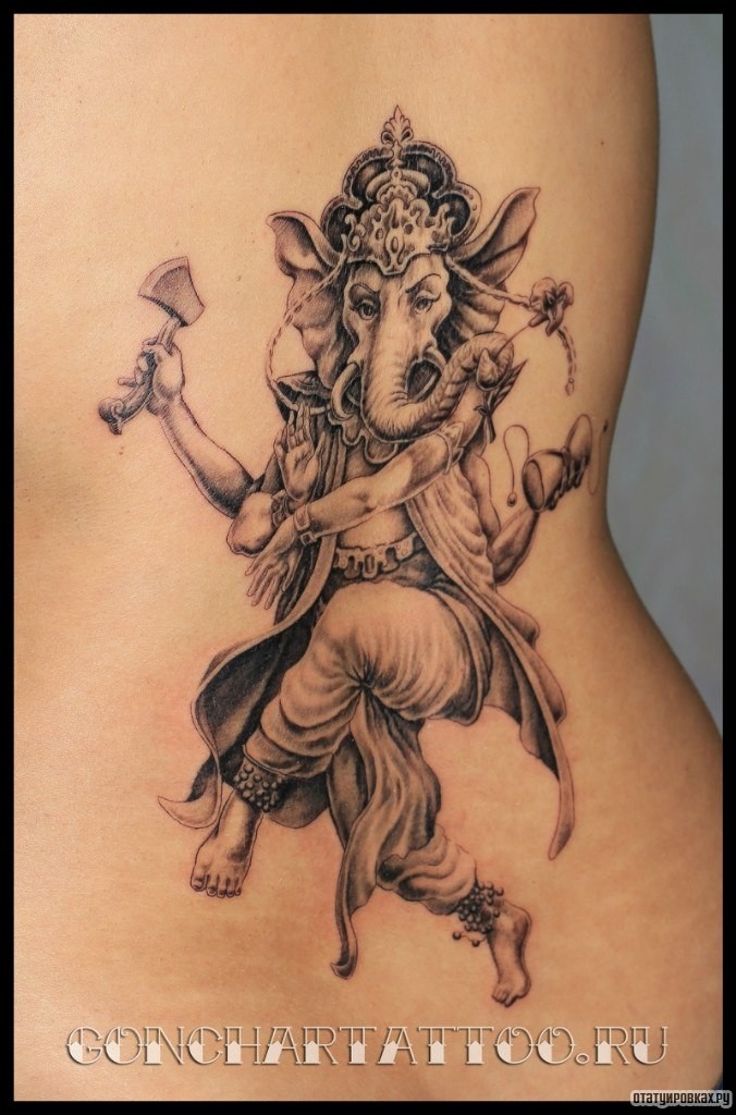 Фотография татуировки под названием «Слон ганеша в человеческом облике»
