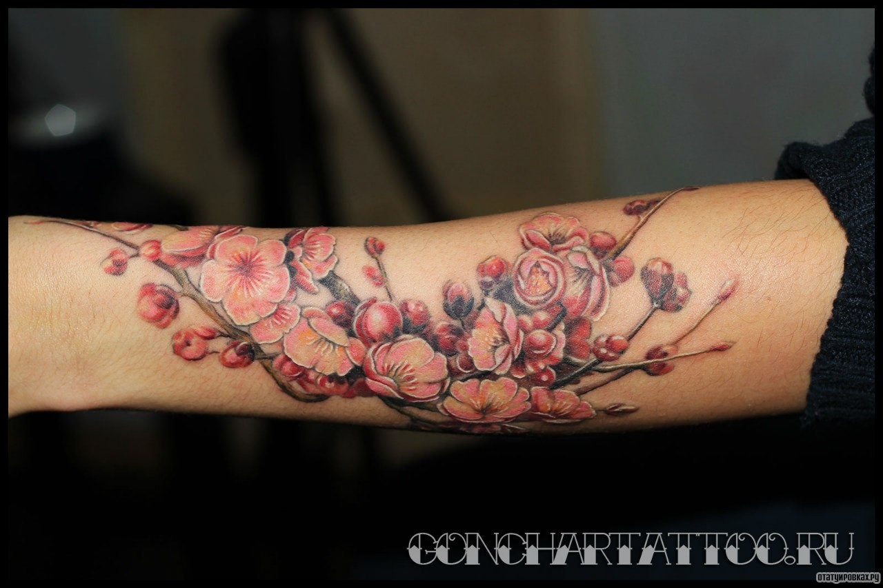 Фотография татуировки под названием «Сакура цветы и бутоны»