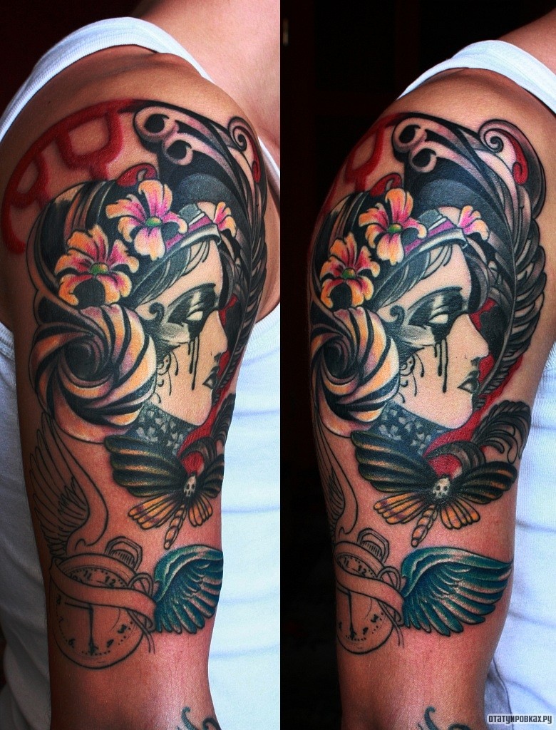 Фотография татуировки под названием «Девушка со слезами в украшениях»