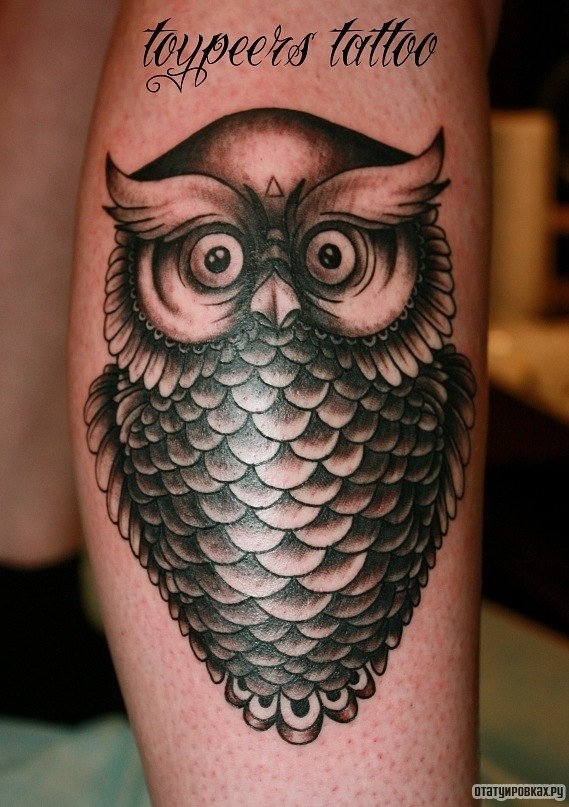 Фотография татуировки под названием «Сова с чешуей»
