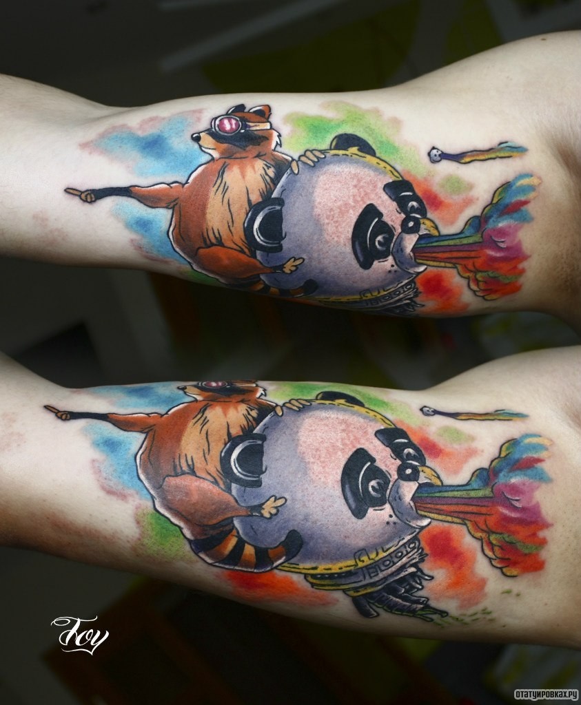 Фотография татуировки под названием «Енот и панда мультфильм»