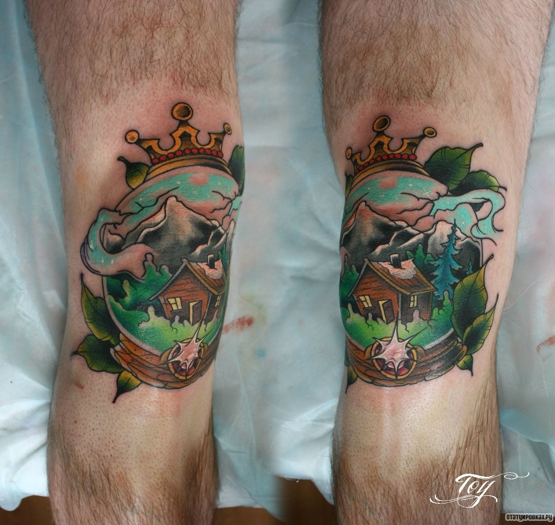 Фотография татуировки под названием «Дом в талисмане с короной»